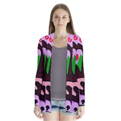 Decorative Abstraction Drape Collar Cardigan