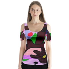 Decorative Abstraction Butterfly Sleeve Cutout Tee 