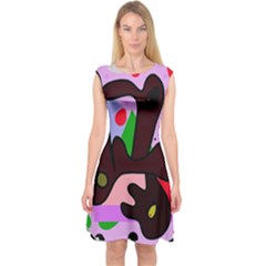 Decorative Abstraction Capsleeve Midi Dress