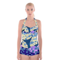 Whale Boyleg Halter Swimsuit 