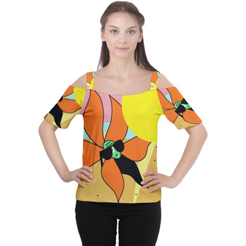 Sunflower On Sunbathing Women s Cutout Shoulder Tee by Valentinaart