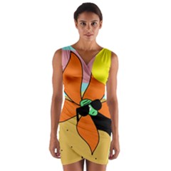 Sunflower On Sunbathing Wrap Front Bodycon Dress