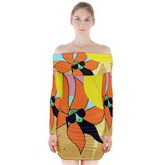 Sunflower On Sunbathing Long Sleeve Off Shoulder Dress