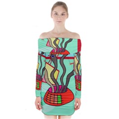 Dancing  Snakes Long Sleeve Off Shoulder Dress