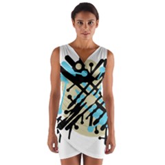 Abstract Decor - Blue Wrap Front Bodycon Dress