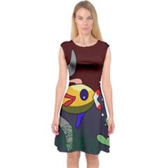 Fish Capsleeve Midi Dress