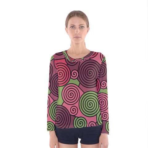 Red And Green Hypnoses Women s Long Sleeve Tee by Valentinaart