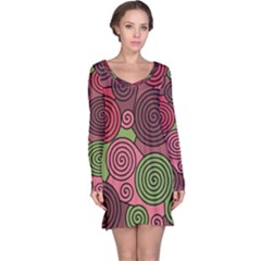 Red And Green Hypnoses Long Sleeve Nightdress by Valentinaart