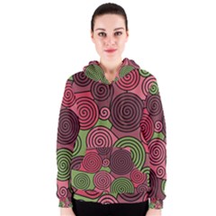 Red And Green Hypnoses Women s Zipper Hoodie by Valentinaart