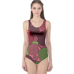 Red And Green Hypnoses One Piece Swimsuit by Valentinaart