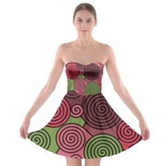 Red And Green Hypnoses Strapless Bra Top Dress by Valentinaart