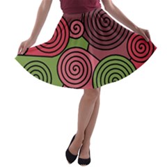 Red And Green Hypnoses A-line Skater Skirt by Valentinaart