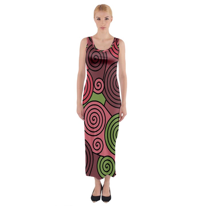 Red and green hypnoses Fitted Maxi Dress