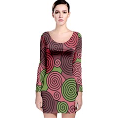 Red And Green Hypnoses Long Sleeve Velvet Bodycon Dress