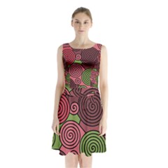 Red And Green Hypnoses Sleeveless Chiffon Waist Tie Dress by Valentinaart