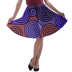 Blue And Red Hypnoses  A-line Skater Skirt by Valentinaart