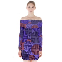 Blue And Red Hypnoses  Long Sleeve Off Shoulder Dress