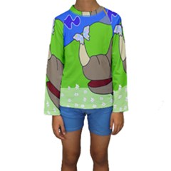 Butterfly And Rhino Kid s Long Sleeve Swimwear by Valentinaart