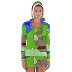 Butterfly And Rhino Women s Long Sleeve Hooded T-shirt by Valentinaart