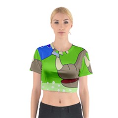 Butterfly And Rhino Cotton Crop Top by Valentinaart