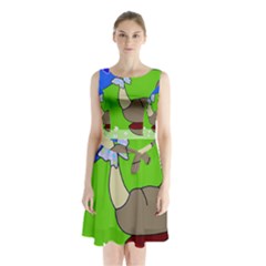 Butterfly And Rhino Sleeveless Chiffon Waist Tie Dress