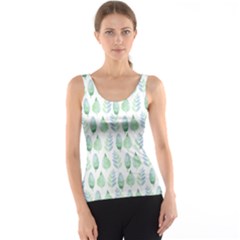 Green Watercolour Leaves Pattern Tank Top