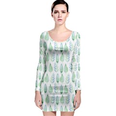 Green Watercolour Leaves Pattern Long Sleeve Bodycon Dress by TanyaDraws