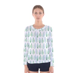 Green Watercolour Leaves Pattern Women s Long Sleeve Tee