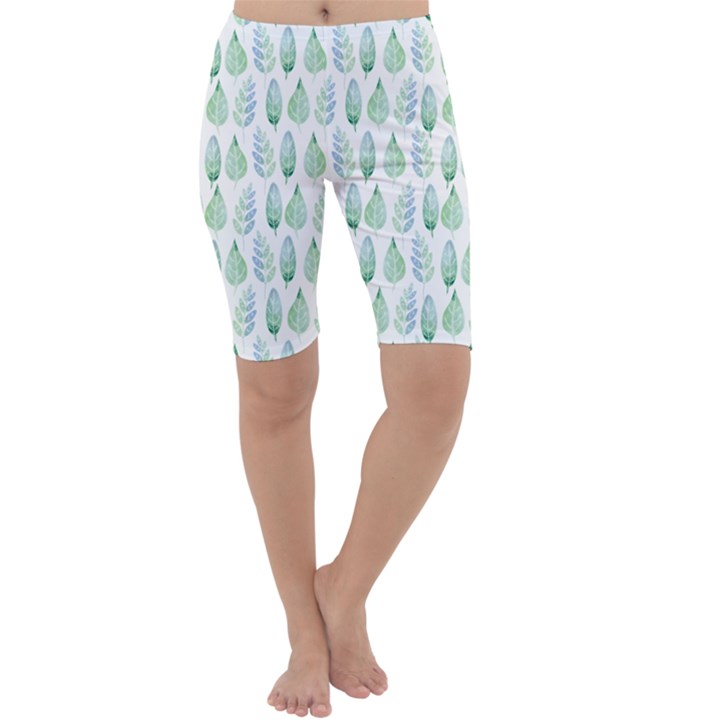 Green Watercolour Leaves Pattern Cropped Leggings 