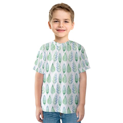 Green Watercolour Leaves Pattern Kid s Sport Mesh Tee by TanyaDraws