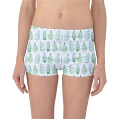 Green Watercolour Leaves Pattern Reversible Boyleg Bikini Bottoms by TanyaDraws