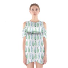 Green Watercolour Leaves Pattern Cutout Shoulder Dress