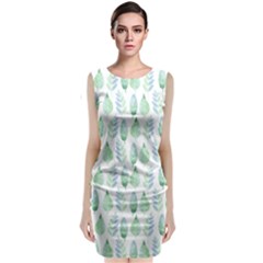 Green Watercolour Leaves Pattern Classic Sleeveless Midi Dress by TanyaDraws