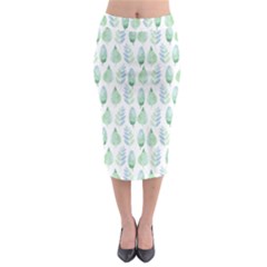 Green Watercolour Leaves Pattern Midi Pencil Skirt