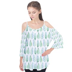 Green Watercolour Leaves Pattern Flutter Tees