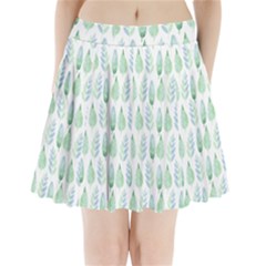 Green Watercolour Leaves Pattern Pleated Mini Skirt