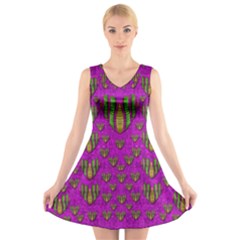 Love In Colors And Heart In Rainbows V-neck Sleeveless Skater Dress