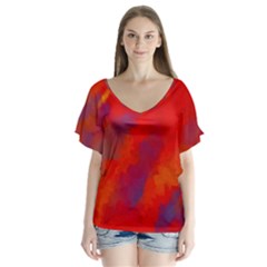 Smudges In Red V-neck Flutter Sleeve Top