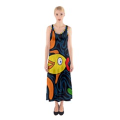 Yellow Fish Sleeveless Maxi Dress