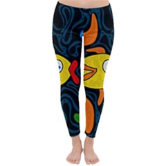 Yellow Fish Winter Leggings  by Valentinaart