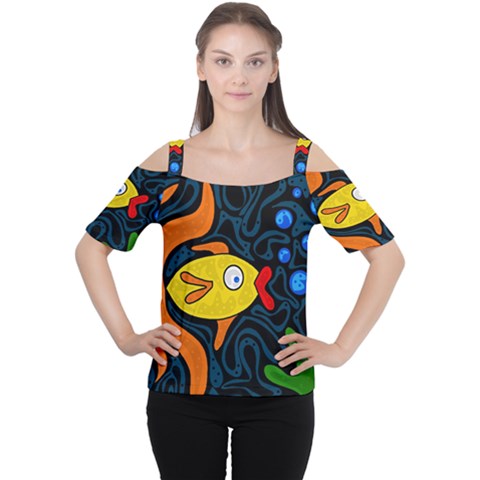 Yellow Fish Women s Cutout Shoulder Tee by Valentinaart