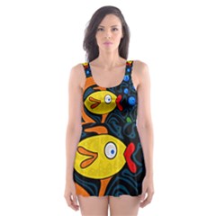 Yellow Fish Skater Dress Swimsuit