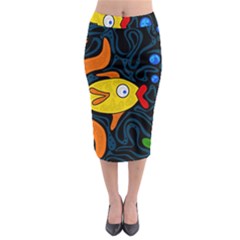 Yellow Fish Midi Pencil Skirt