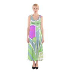 Purple Flowers Sleeveless Maxi Dress by Valentinaart