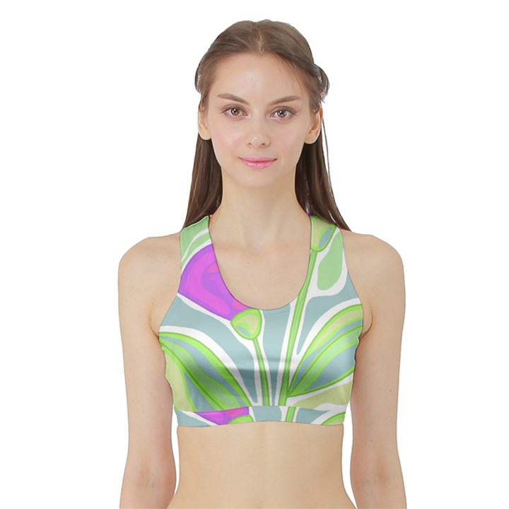 Purple flowers Sports Bra with Border