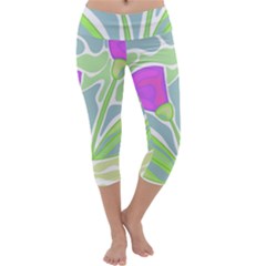 Purple Flowers Capri Yoga Leggings