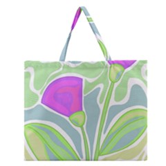 Purple Flowers Zipper Large Tote Bag