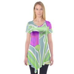 Purple Flowers Short Sleeve Tunic 