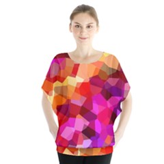 Geometric Fall Pattern Batwing Chiffon Blouse