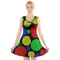 Colorful Hypnoses V-neck Sleeveless Skater Dress